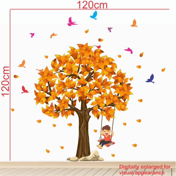 Kids and Tree - Birds - Autumn - Decorative - Creative - Colorful - Wall Sticker - Image 3