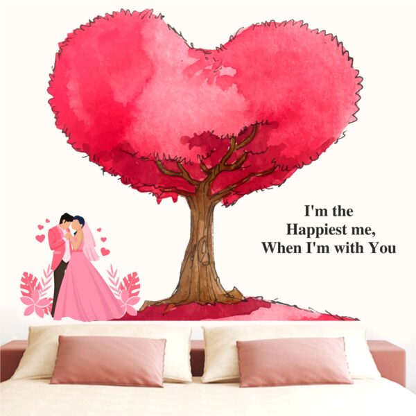Love Couples With Quotes - Beautiful Pink Heart Tree - Decorative - Creative - Colorful - Wall Sticker