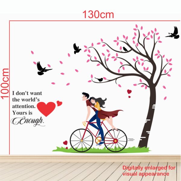 Romantic Couple Cycling - Tree - Birds - Love  Quotes - Decorative - Creative - Colorful - Wall Sticker - Image 3