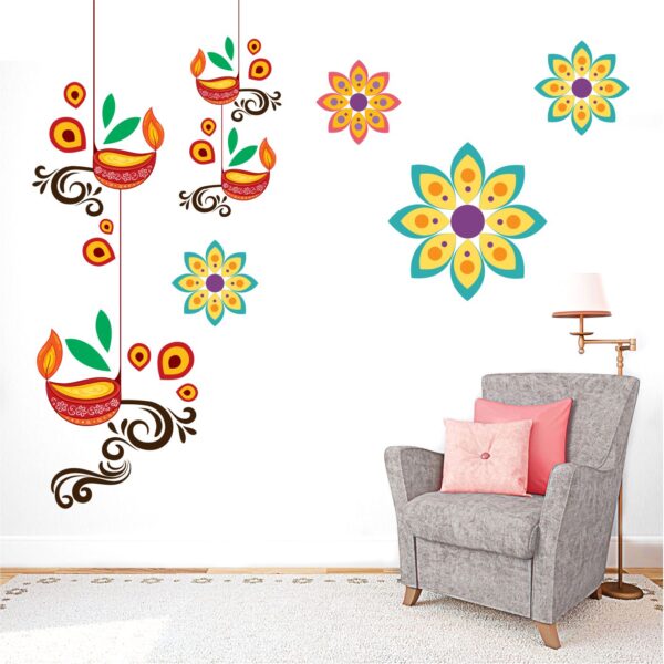 Traditional Indian Lights And Flowers - Decorative - Creative - Colorful - Wall Sticker