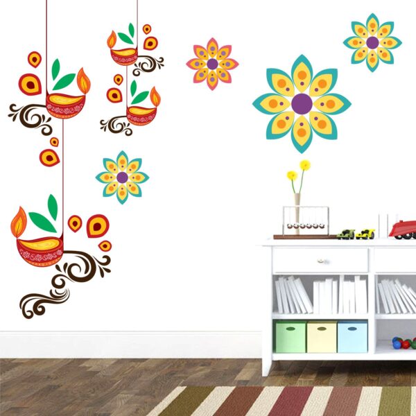 Traditional Indian Lights And Flowers - Decorative - Creative - Colorful - Wall Sticker