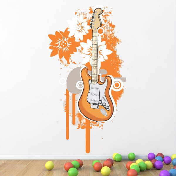 Guitar For Music Lovers - Flower - Decorative - Creative - Colorful - Wall Sticker
