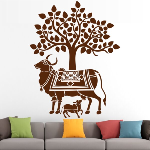 Kamdhenu Cow And Calf - Holy Cow - Hindu Religion - Sacred - God - Creative - Colorful  Wall Sticker - Image 2