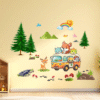 Forest Picnic Adventure Cartoon Animals Van Wall Sticker 🦊🐻  for Kids Room, Nursery, Playroom, School, kindergarten, Bedroom Decor ( EXTRA LARGE )