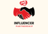 “StickMe Influencer Partnership logo showing two hands shaking, symbolizing collaboration and creative brand partnerships.”
