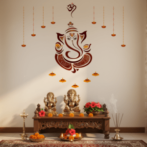 Shree Ganesh Wall Sticker | Ganpati Bappa Mural Art Vinyl Decal | Multi-Colour for Bedroom, Living Room, Kitchen & Office Home Decor