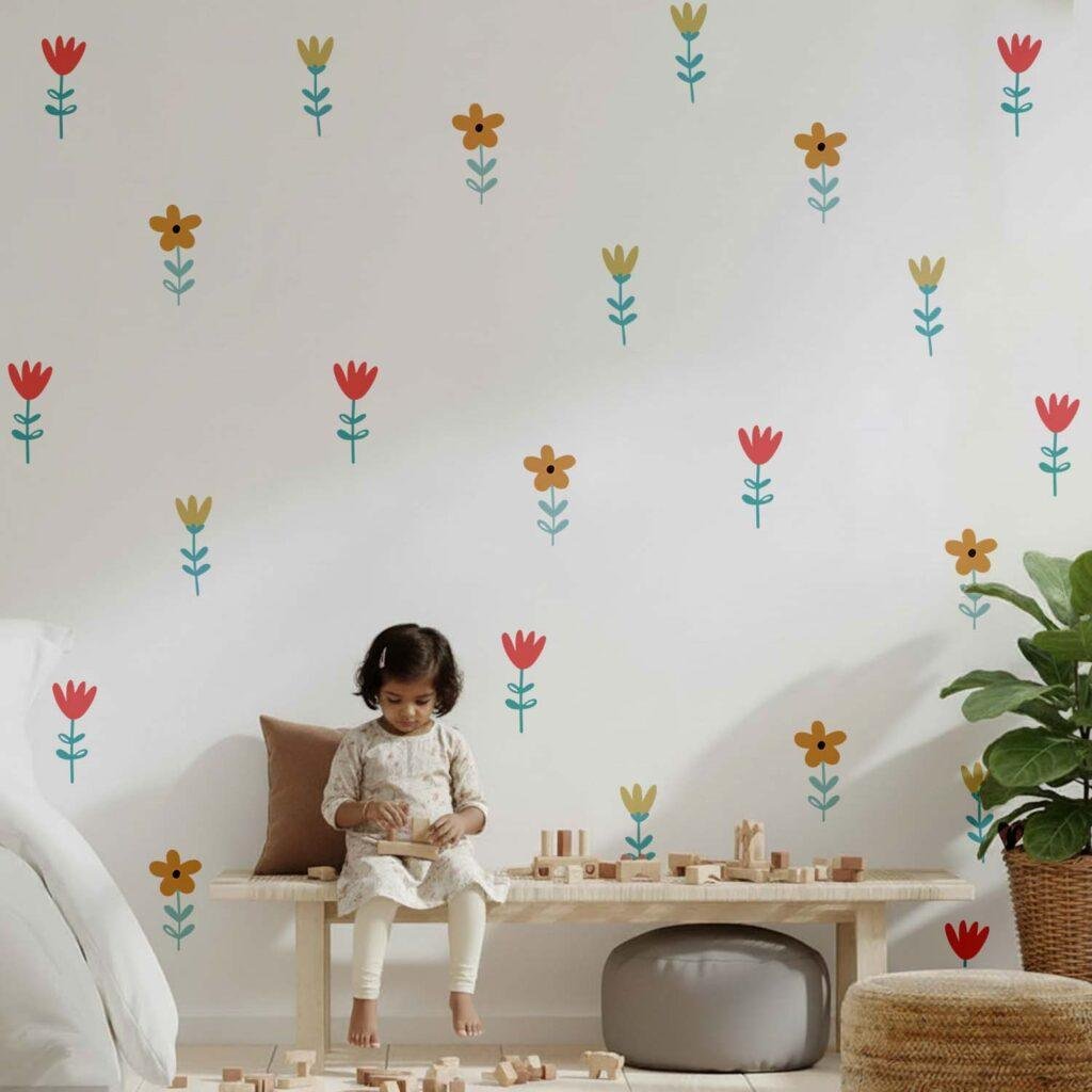 Minimal floral wall stickers in earthy tones – StickMe flower pattern peel-and-stick decals for home décor