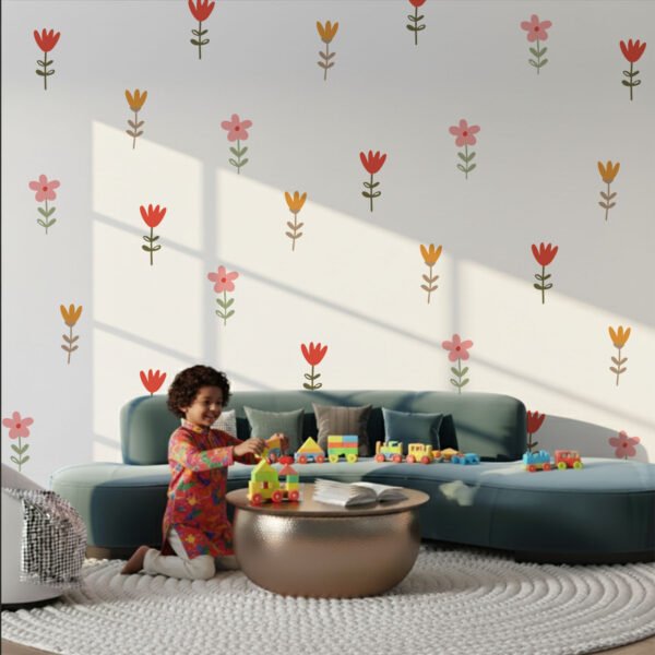 Minimal floral wall stickers in earthy tones – StickMe flower pattern peel-and-stick decals for home décor