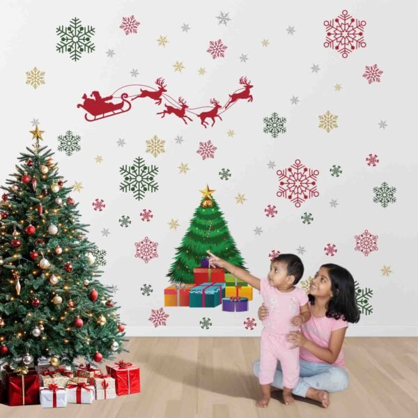 StickMe Christmas Wall Sticker with Santa, Tree & Snowflakes|Pattern Kids Festive D?cor Wall Sticker Decal|Premium Extra Large - 240 cm X 240 cm
