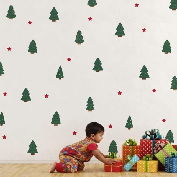 StickMe Christmas Trees & Stars Pattern Wall Sticker Home Decor Decals | Minimal Festive D?cor|Premium Large - SET OF 70