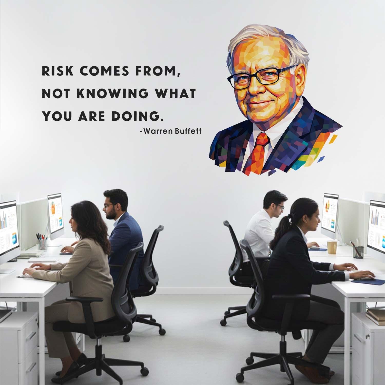 Warren Buffett risk quote wall sticker with colorful portrait motivational investor office wall decal