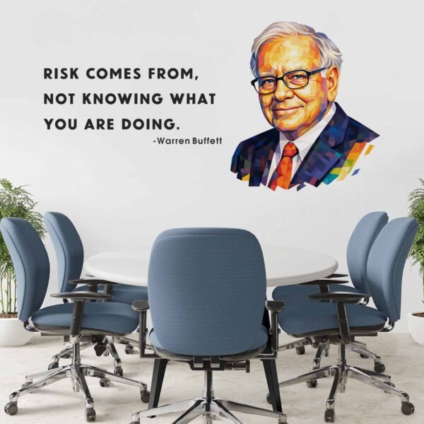 Warren Buffett risk quote wall sticker with colorful portrait motivational investor office wall decal