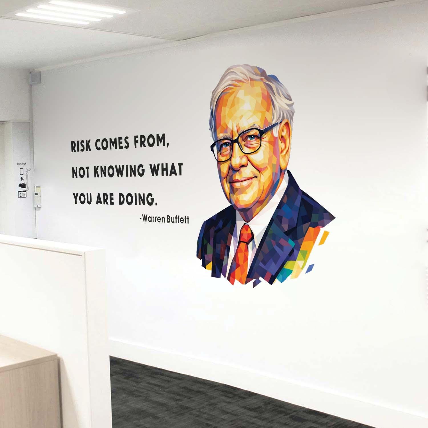 Warren Buffett risk quote wall sticker with colorful portrait motivational investor office wall decal