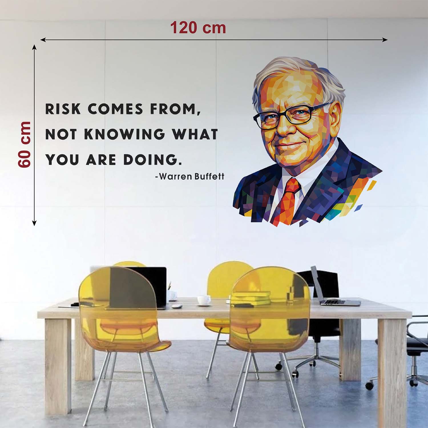 Warren Buffett risk quote wall sticker with colorful portrait motivational investor office wall decal
