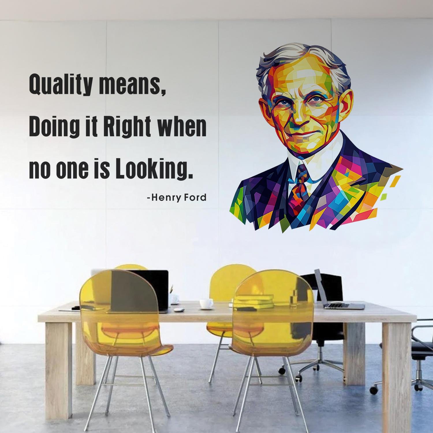 Henry Ford quality quote wall sticker with colorful portrait motivational office wall decal