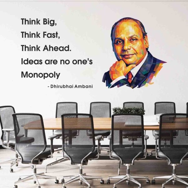Dhirubhai Ambani think big quote wall sticker with colorful portrait motivational entrepreneur office wall decal