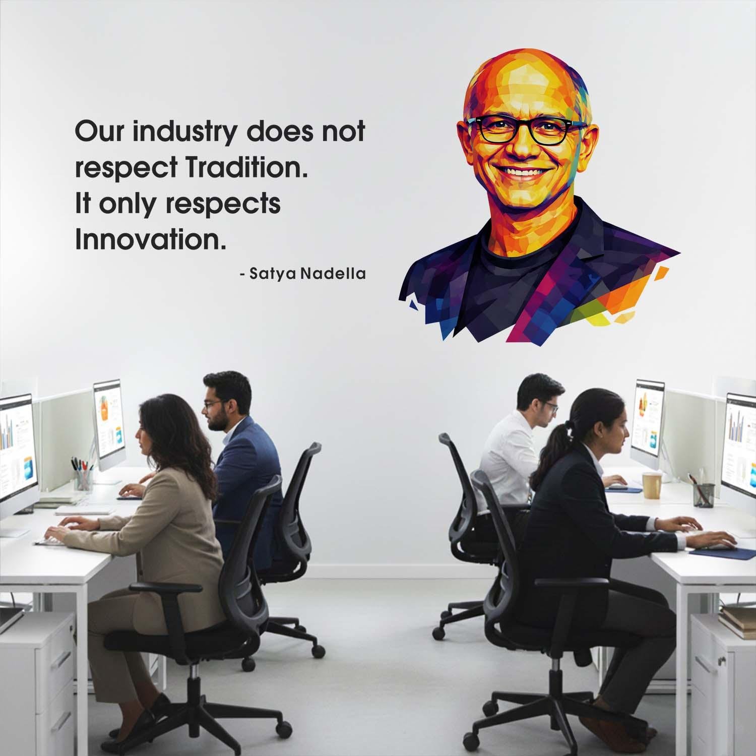 Satya Nadella inspirational quote wall sticker with colorful portrait motivational office wall decal