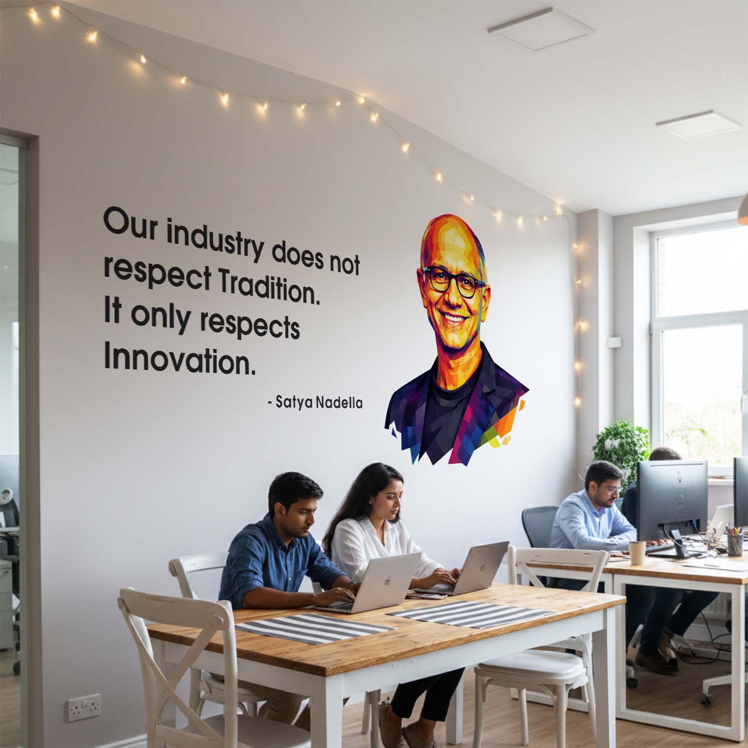 Satya Nadella inspirational quote wall sticker with colorful portrait motivational office wall decal