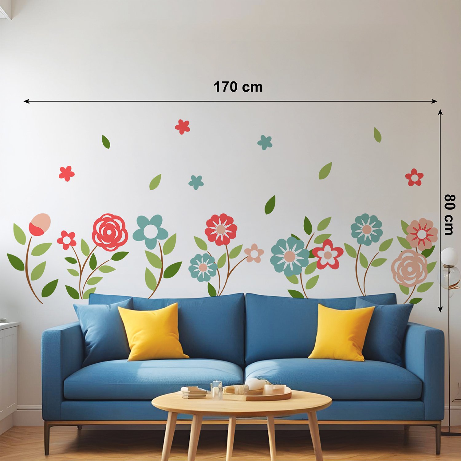 Colorful floral wall stickers for kids bedroom featuring pastel flowers and green leaves above bed decor