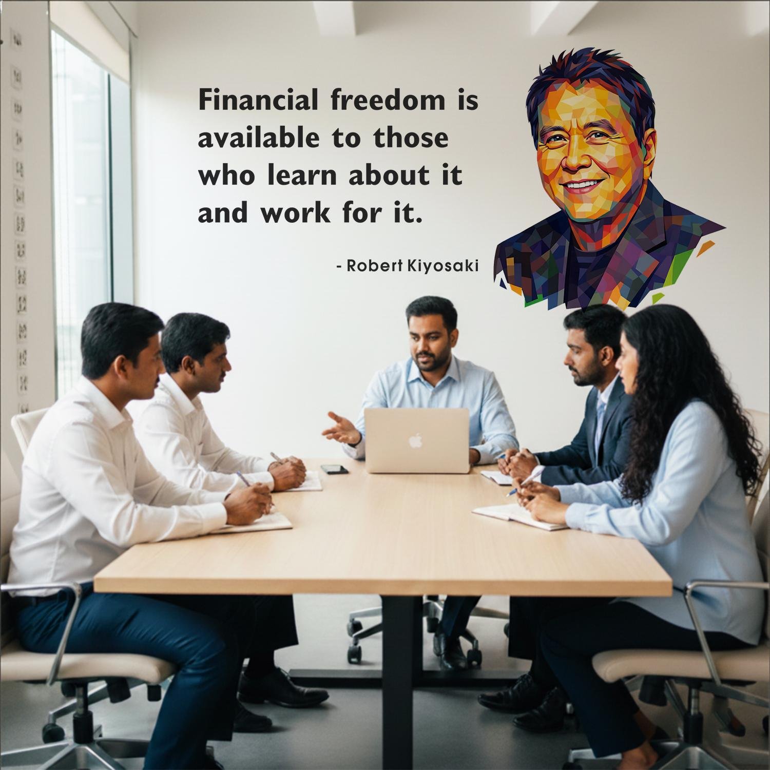 Robert Kiyosaki financial freedom quote wall sticker with colorful portrait motivational office wall decal