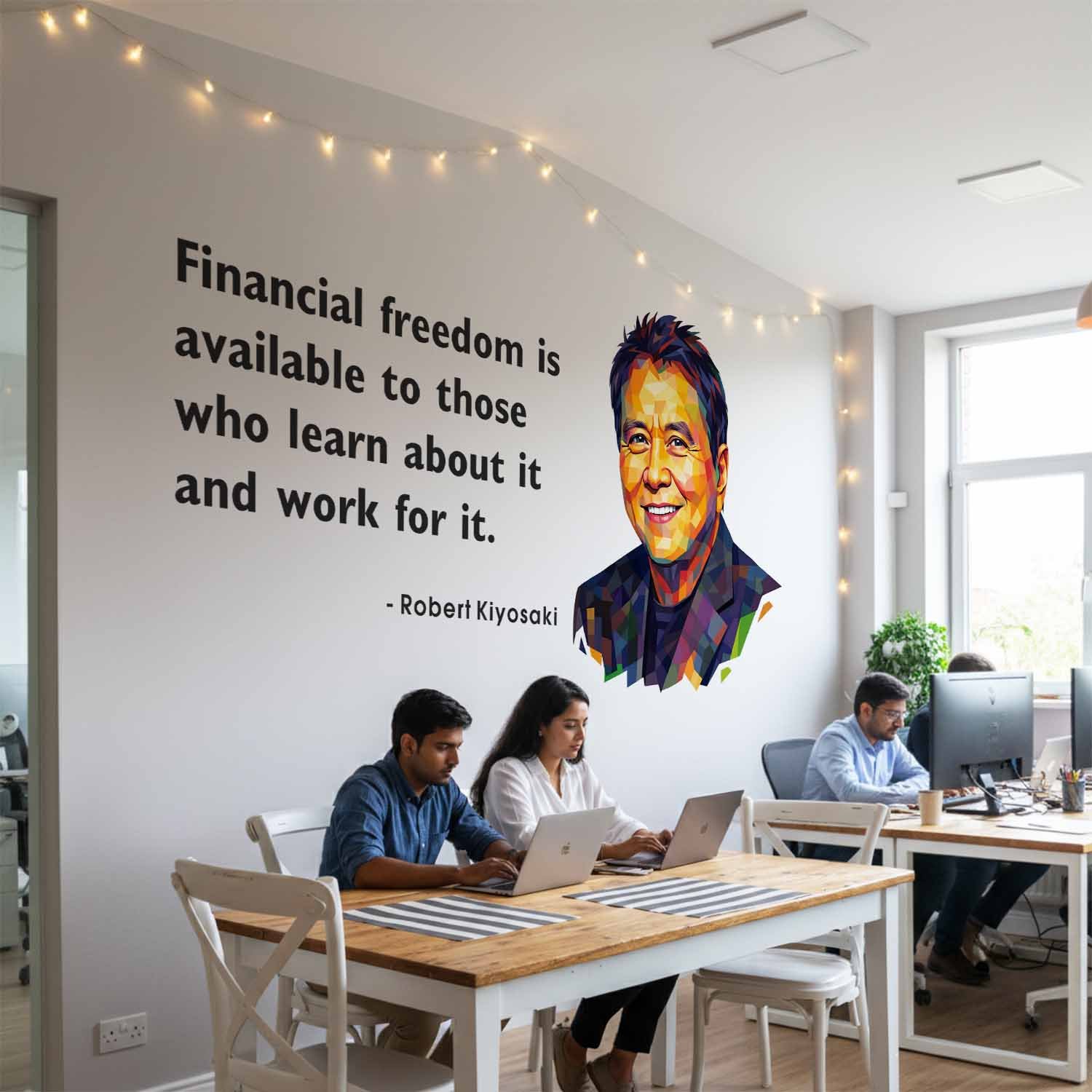 Robert Kiyosaki financial freedom quote wall sticker with colorful portrait motivational office wall decal
