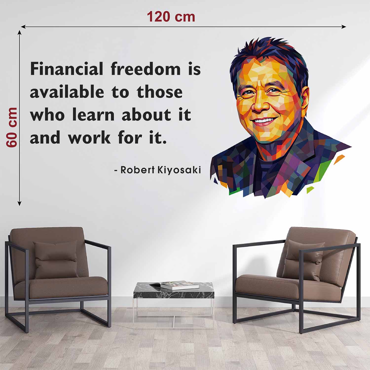 Robert Kiyosaki financial freedom quote wall sticker with colorful portrait motivational office wall decal
