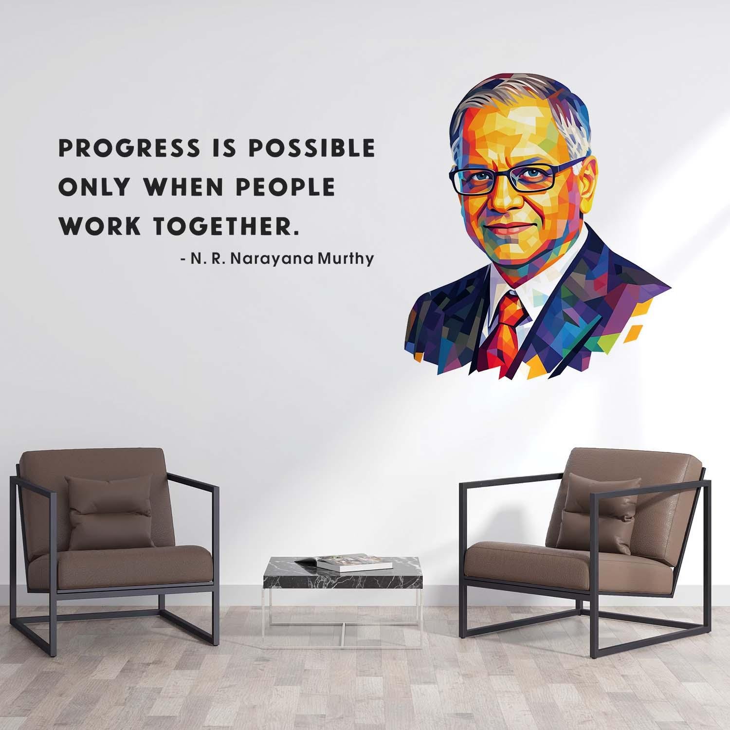 N R Narayana Murthy progress quote wall sticker with colorful portrait motivational teamwork office wall decal