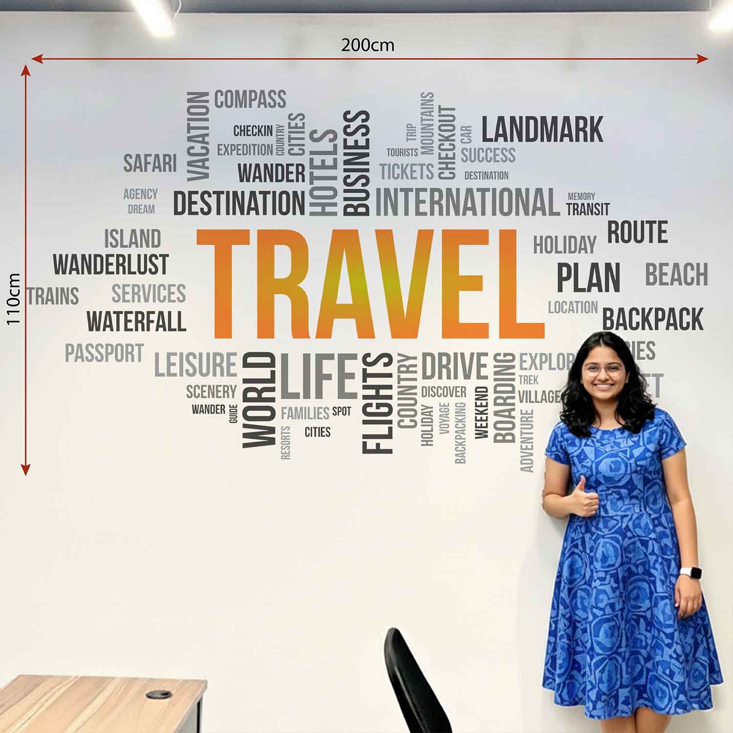 Travel word cloud wall sticker with wanderlust typography design for modern office and home decor