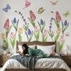 Colorful floral butterfly wall sticker for home decor living room with tulip flowers and watercolor garden design