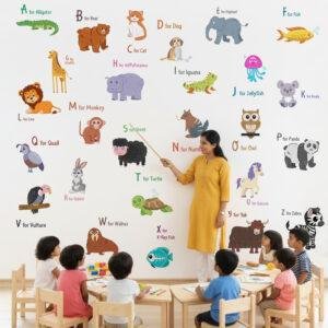 Kids alphabet animal wall sticker colorful ABC learning wall decor with animals for nursery bedroom playroom