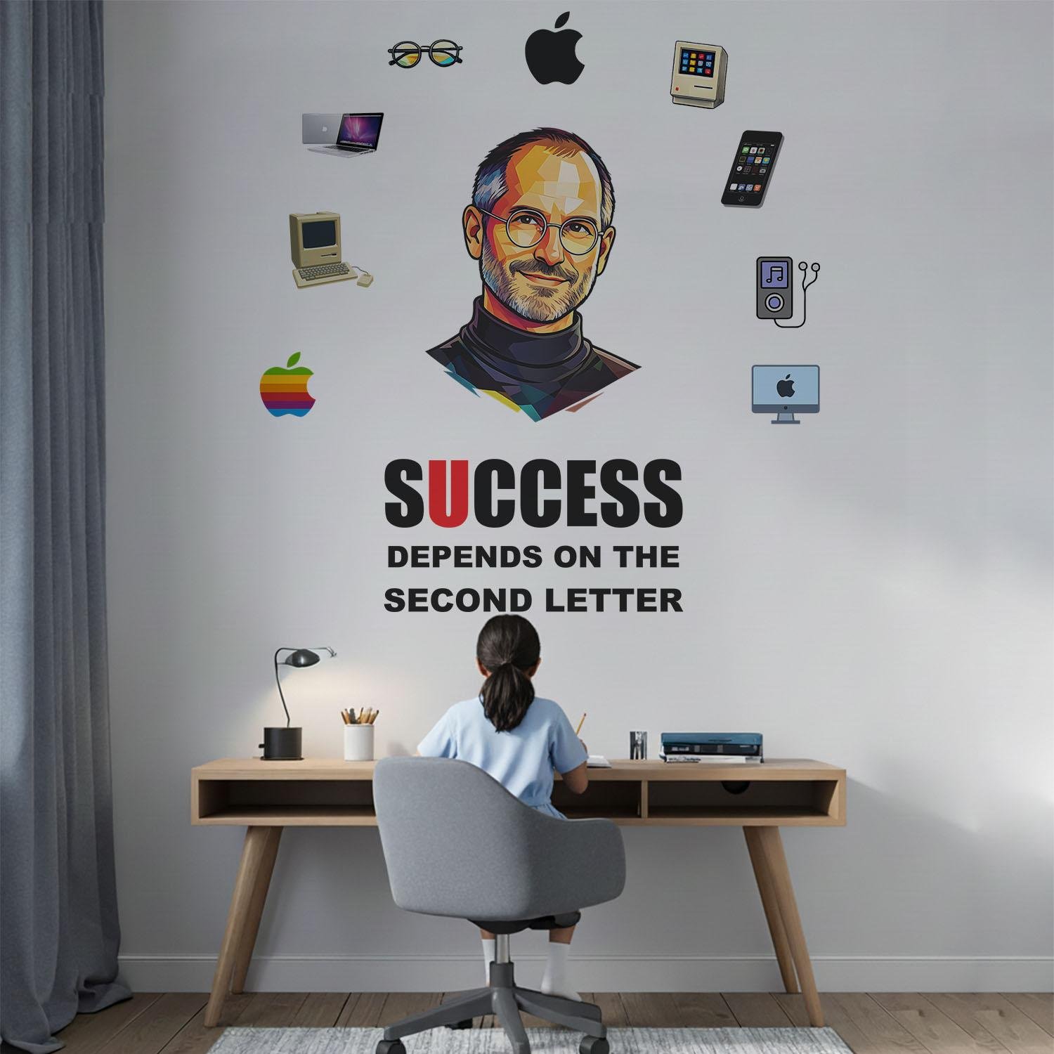 motivational success quote wall sticker with Steve Jobs design for office workspace home decor