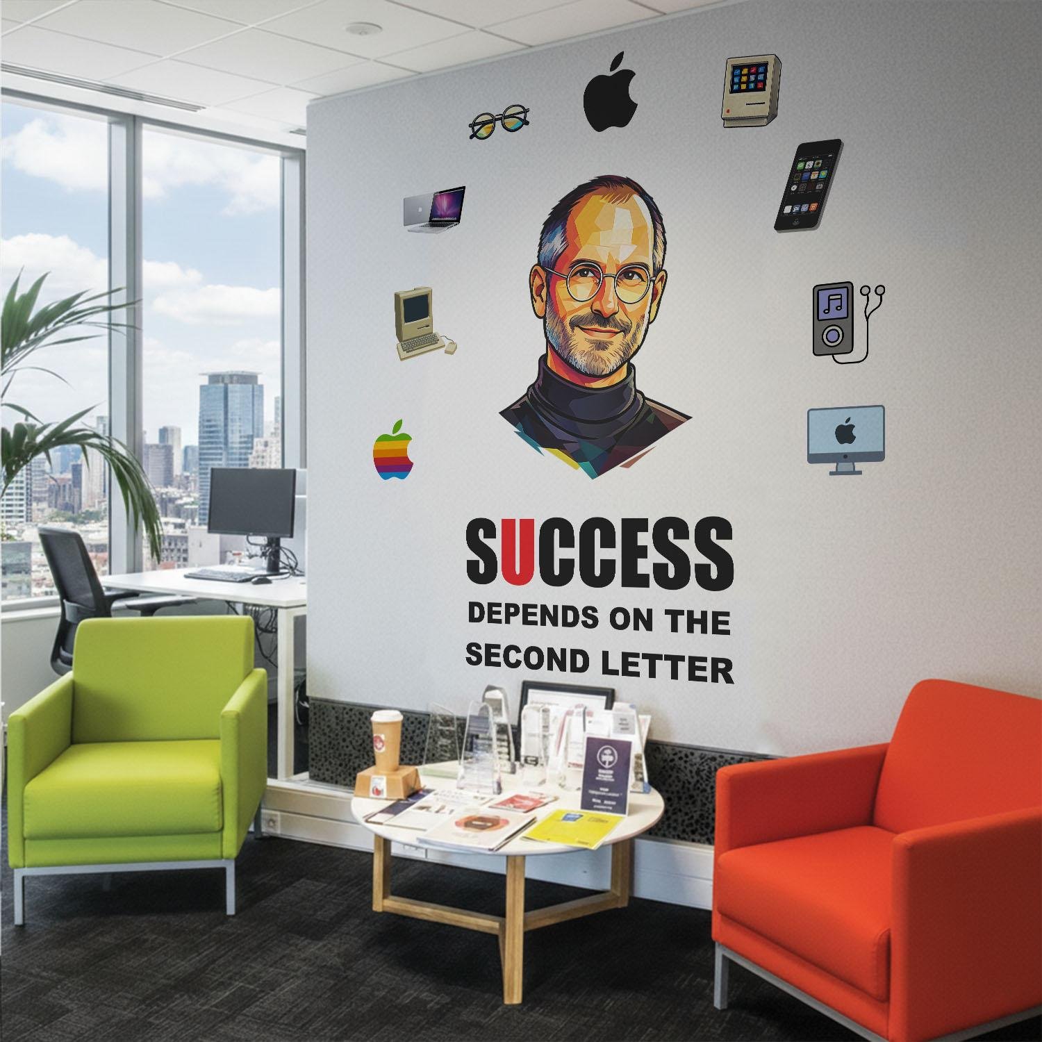 motivational success quote wall sticker with Steve Jobs design for office workspace home decor
