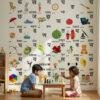 Kids learning Hindi alphabet wall sticker with colorful Varnamala letters and illustrations applied on nursery room wall