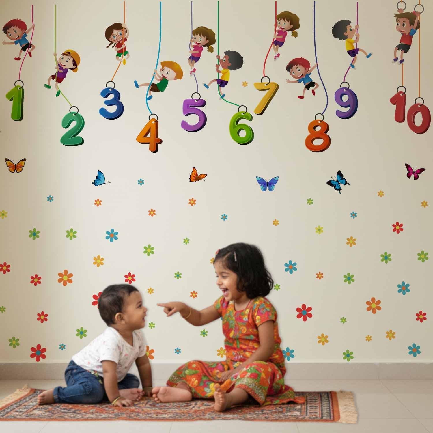 Colorful numbers 1 to 10 wall stickers with kids characters, educational counting wall decor for toddlers and preschool kids room