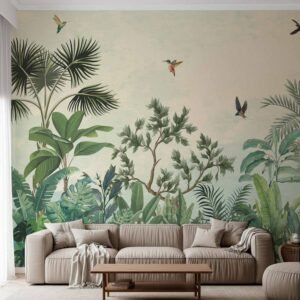 Tropical Forest Theme Wall Paper -1 (Non-Adhesive | Canvas Finish | Premium Grade | Customisable)