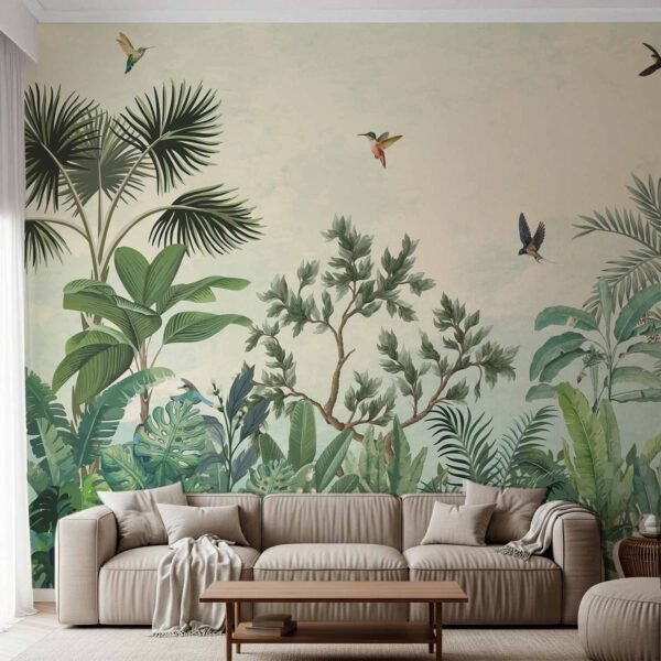 Tropical Forest Theme Wall Paper -1 (Non-Adhesive | Canvas Finish | Premium Grade | Customisable)
