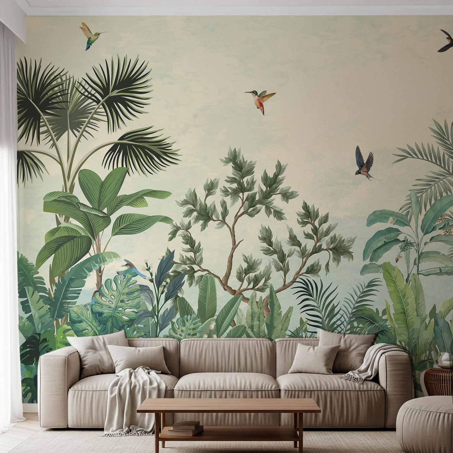 Tropical Forest Theme Wall Paper -1 (Non-Adhesive | Canvas Finish | Premium Grade | Customisable)