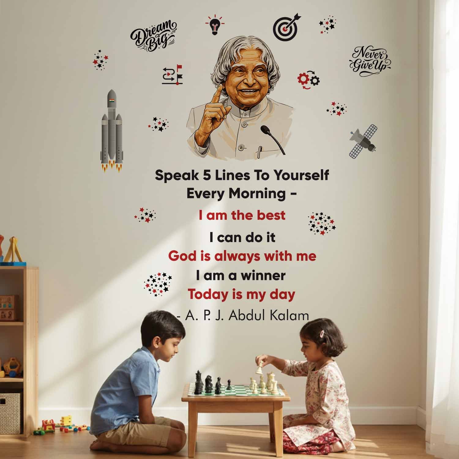 Dr. A.P.J. Abdul Kalam motivational wall sticker with inspirational quotes for office, study room, classroom, coaching centre, and workspace wall decor.