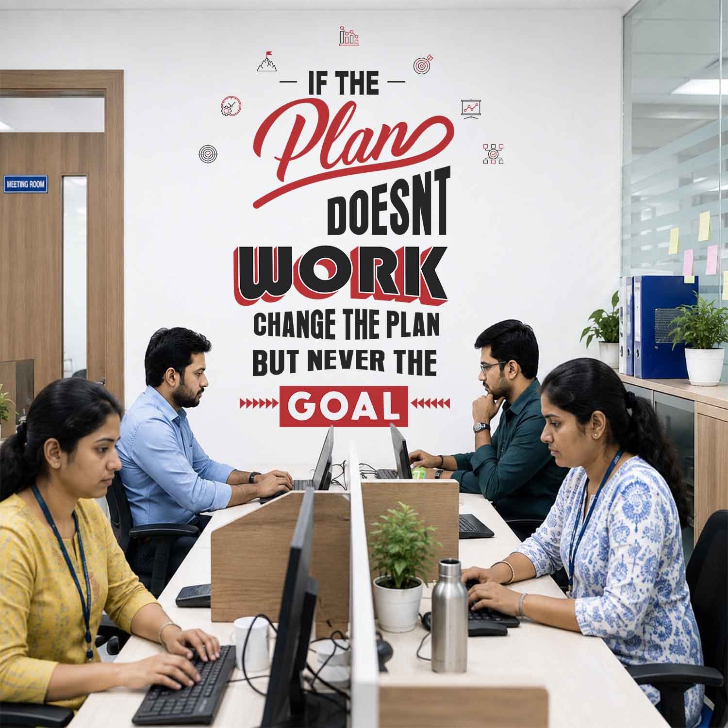 Motivational office wall sticker with βIf the Plan Doesnβt Work, Change the Plan, But Never the Goalβ quote