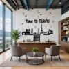 Time to Travel world landmark wall sticker with Eiffel Tower, airplanes and famous travel landmarks for office wall decor