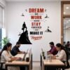Dream Big Work Hard Stay Focused motivational office wall sticker with mountain and success quote design