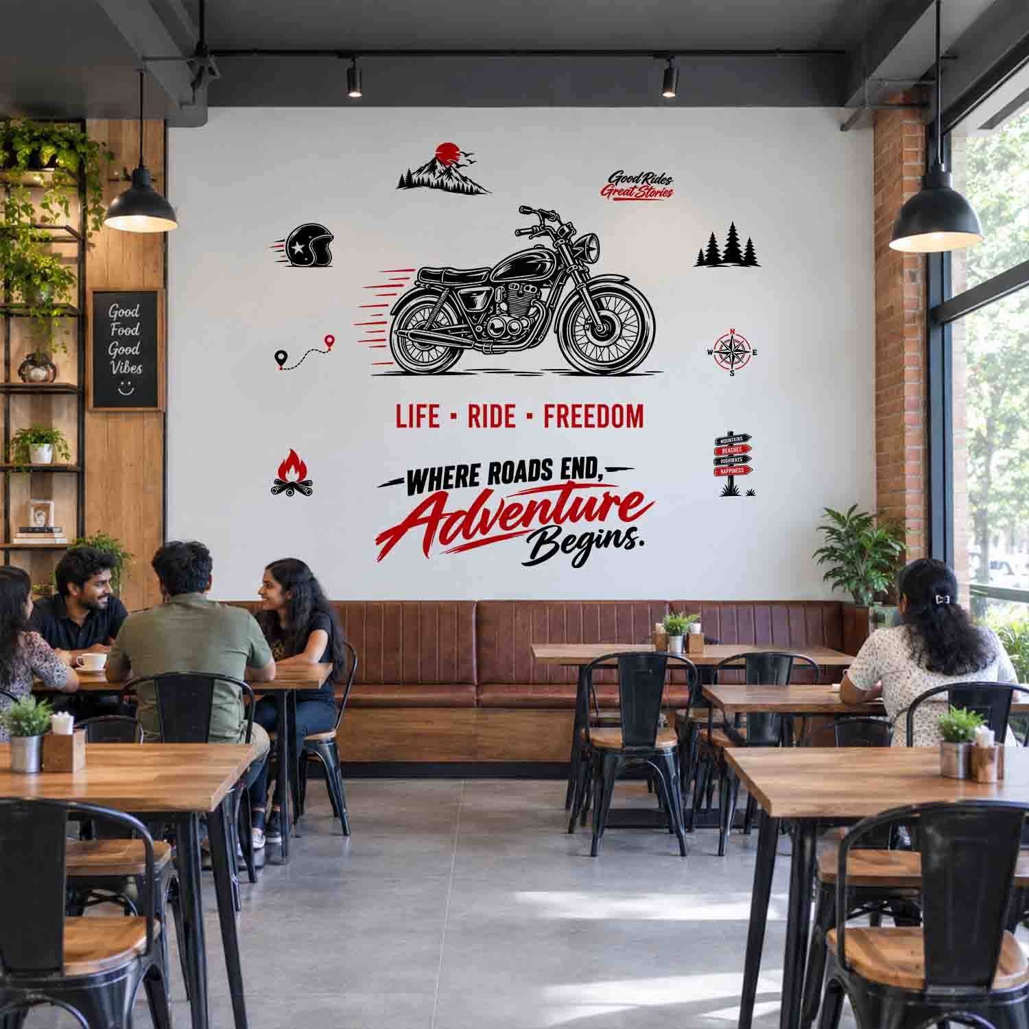 Motorcycle Life Ride Freedom adventure wall sticker with biker quotes