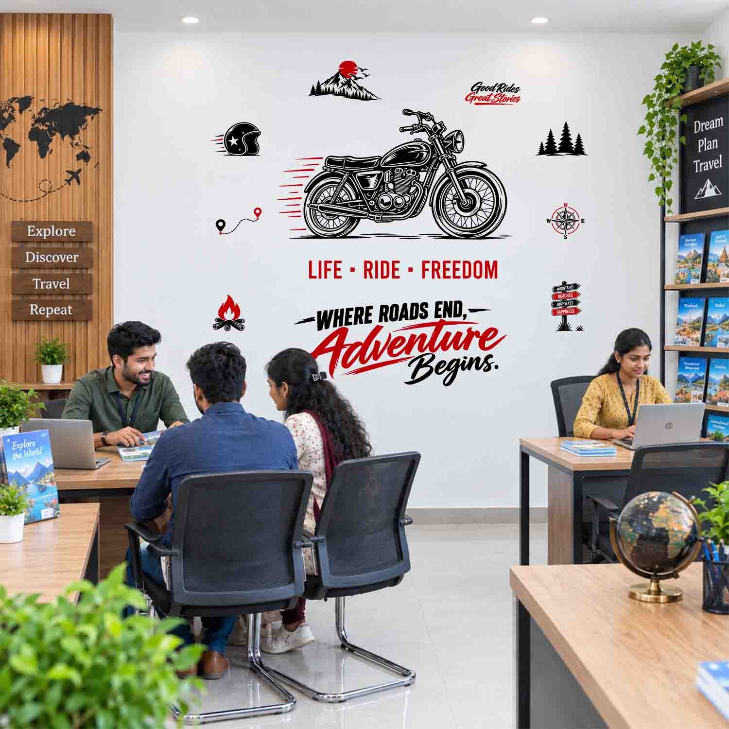 Motorcycle Life Ride Freedom adventure wall sticker with biker quotes