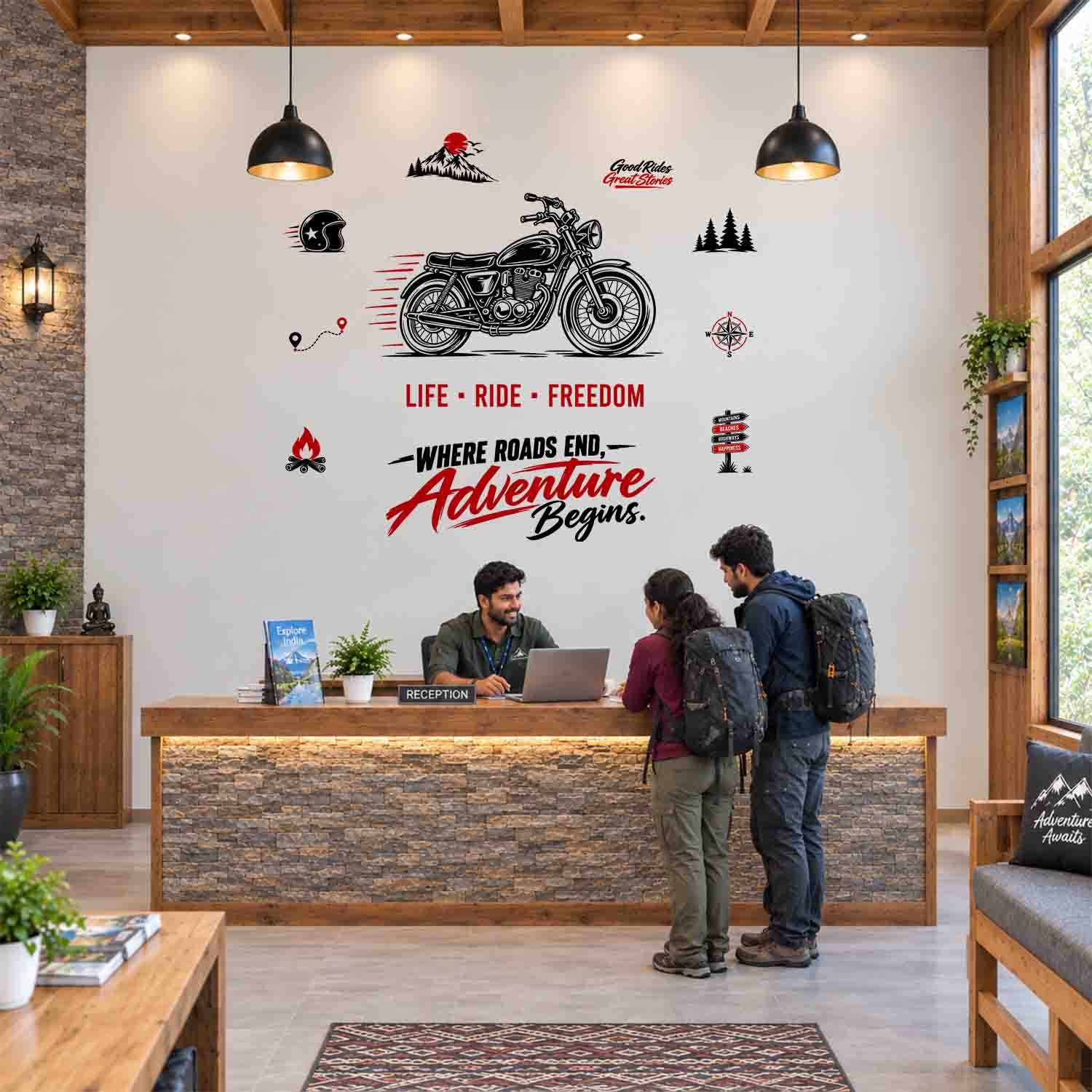 Motorcycle Life Ride Freedom adventure wall sticker with biker quotes