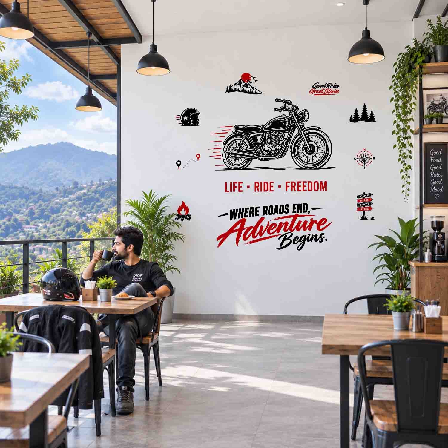 Motorcycle Life Ride Freedom adventure wall sticker with biker quotes