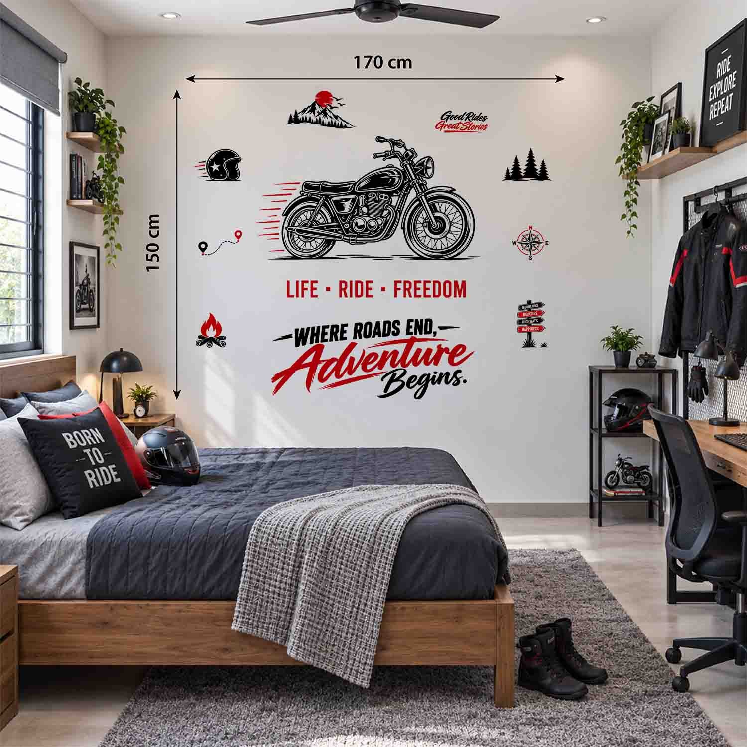 Motorcycle Life Ride Freedom adventure wall sticker with biker quotes