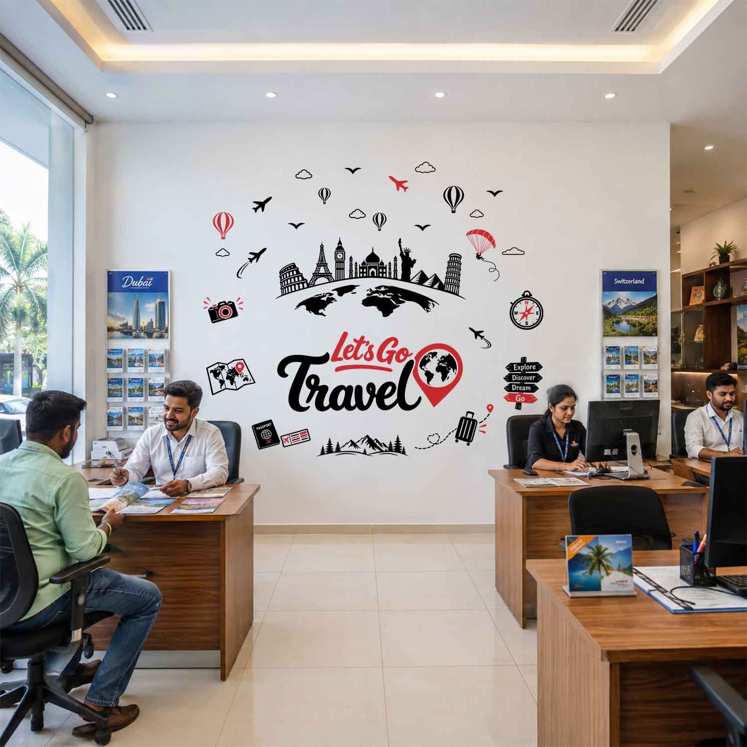 Let’s Go Travel world map travel wall sticker with adventure icons