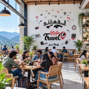 Let’s Go Travel world map travel wall sticker with adventure icons