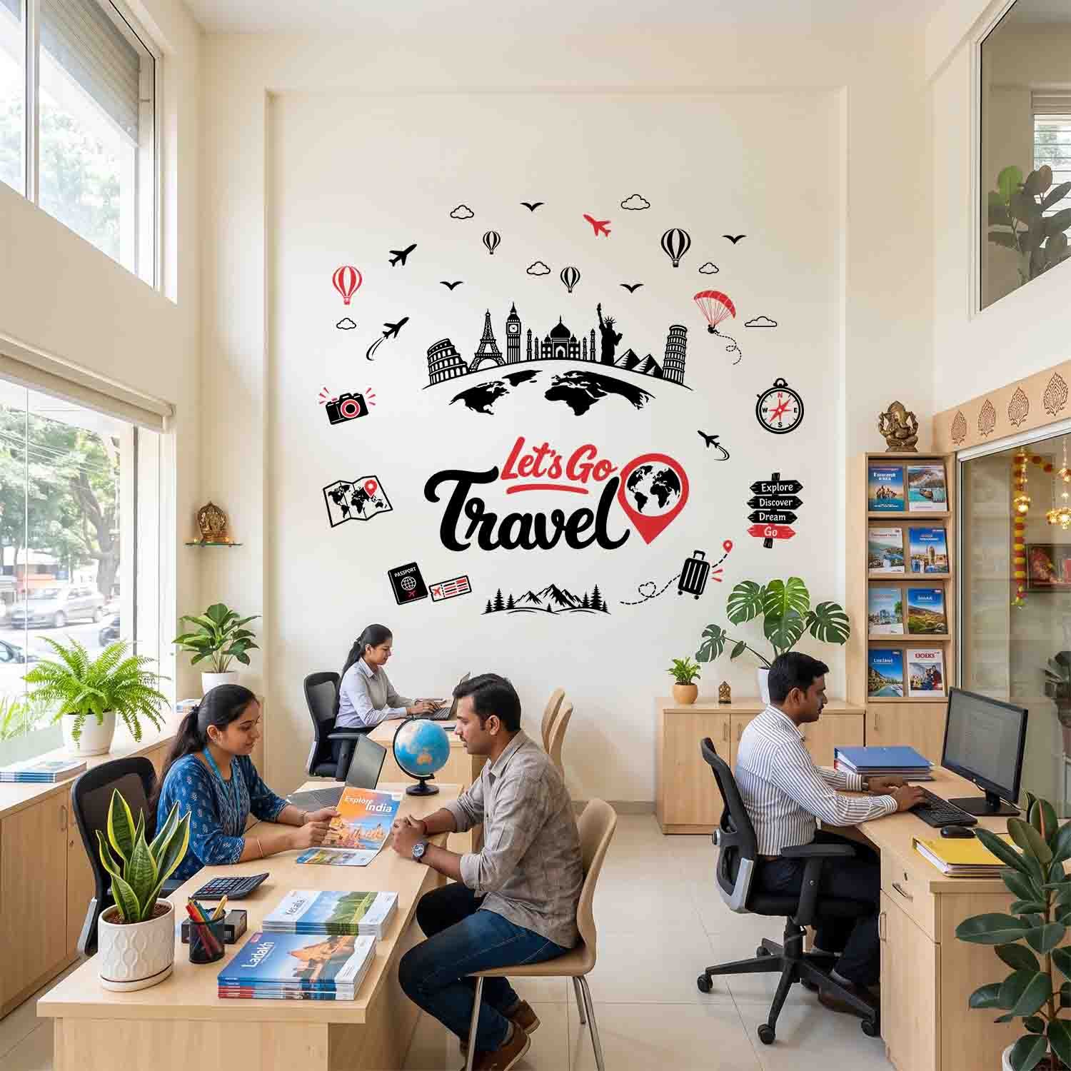 Let’s Go Travel world map travel wall sticker with adventure icons